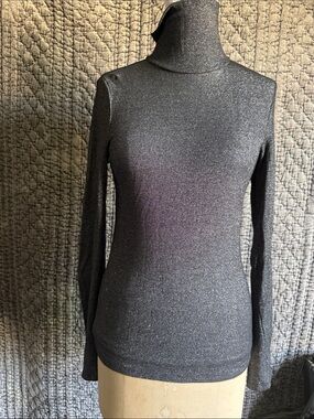 Express Black Metallic Turtleneck Long Sleeve Top